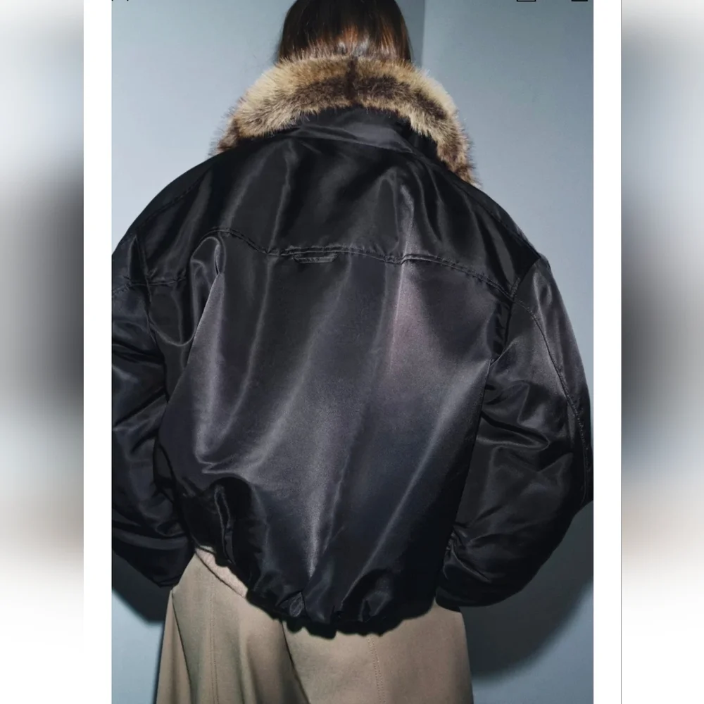ZARA FAUX FUR COLLAR BOMBER JACKET ZW COLLECTION - Picture 6 of 9